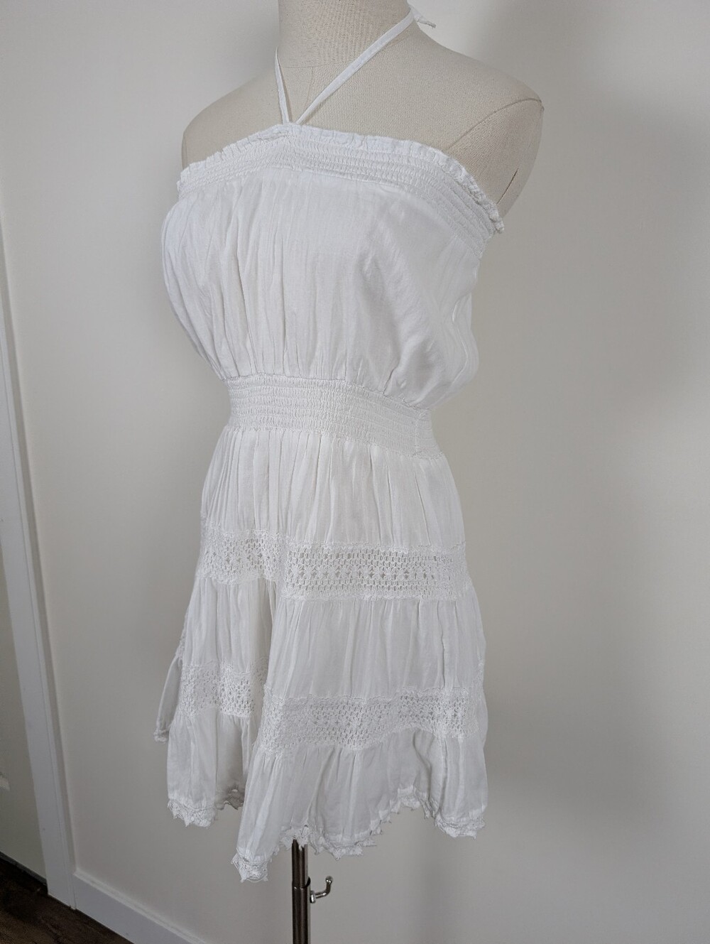 Y2K White Mini Dress Size Small Boho - Picture 8 of 9